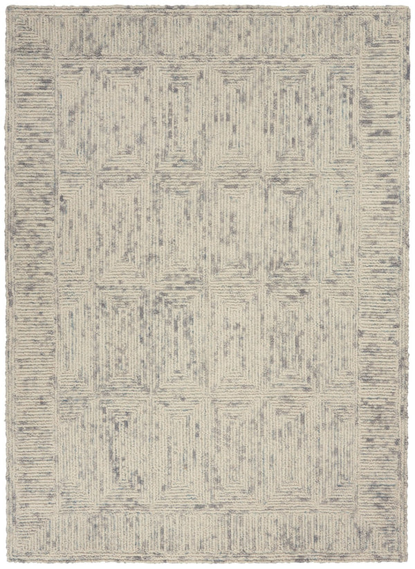 HomeRoots 8' Wool Area Rug in Ivory and Gray - Modern Geometric Design for Stylish Living Spaces & Comfort 5' X 7' 553505