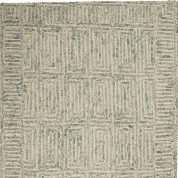 HomeRoots 8' Wool Area Rug in Ivory and Gray - Modern Geometric Design for Stylish Living Spaces & Comfort 4' X 6' 553507