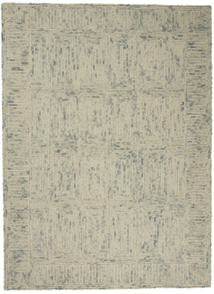 HomeRoots 8' Wool Area Rug in Ivory and Gray - Modern Geometric Design for Stylish Living Spaces & Comfort 4' X 6' 553507