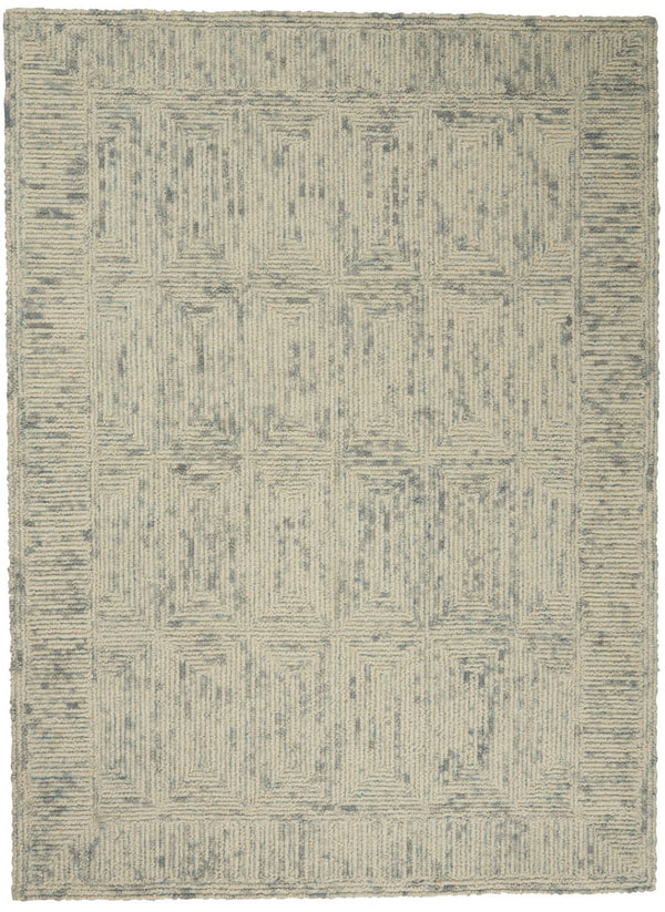 HomeRoots 8' Wool Area Rug in Ivory and Gray - Modern Geometric Design for Stylish Living Spaces & Comfort 4' X 6' 553507