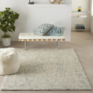 HomeRoots 8' Wool Area Rug in Ivory and Gray - Modern Geometric Design for Stylish Living Spaces & Comfort 4' X 6' 553507