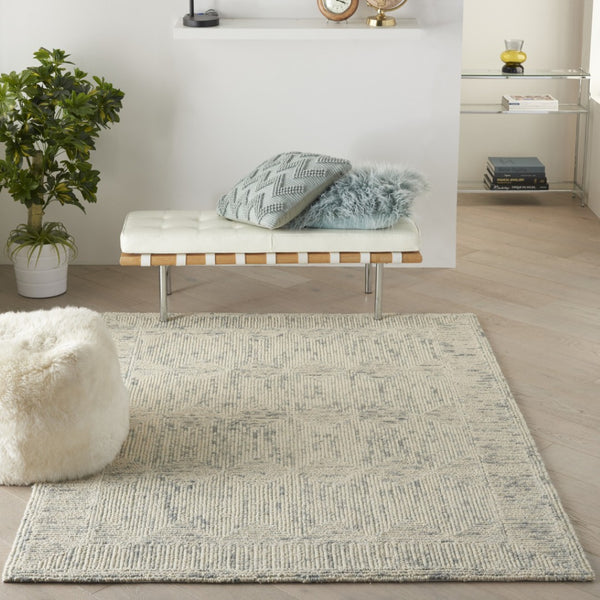 HomeRoots 8' Wool Area Rug in Ivory and Gray - Modern Geometric Design for Stylish Living Spaces & Comfort 4' X 6' 553507