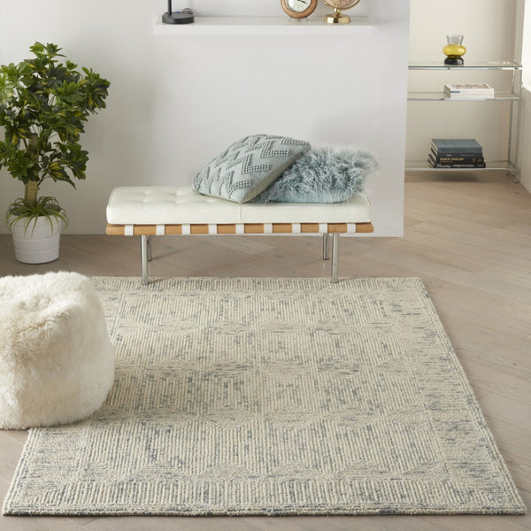 Homeroots 8' Luxurious Ivory And Gray Wool Geometric Area Rug - Perfect For Cozy Modern Home Décor! 4' X 6' Wool 553507