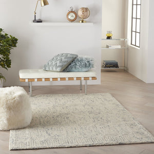 HomeRoots 8' Wool Area Rug in Ivory and Gray - Modern Geometric Design for Stylish Living Spaces & Comfort 4' X 6' 553507