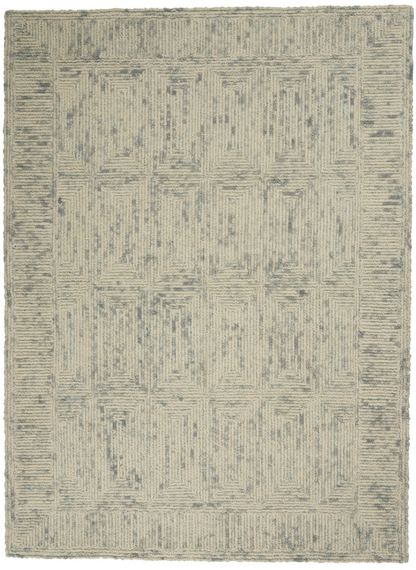 HomeRoots 8' Wool Area Rug in Ivory and Gray - Modern Geometric Design for Stylish Living Spaces & Comfort 4' X 6' 553507