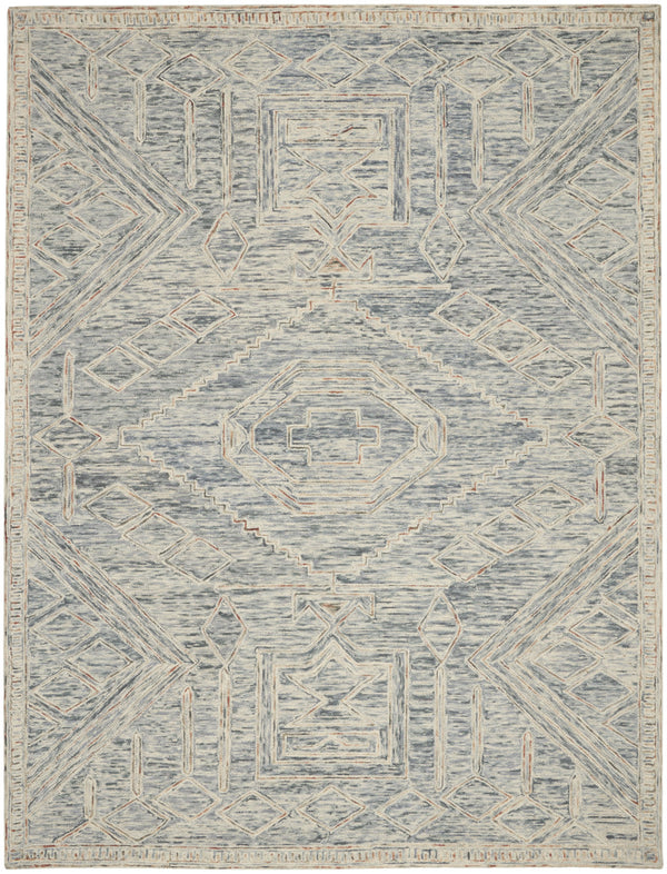 Homeroots 8' X 11' Tan And Blue Wool Geometric Area Rug  Wool 553510