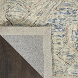 HomeRoots 8' Modern Geometric Tan and Blue Wool Area Rug for Contemporary Living Spaces, Durable and Stylish 8' X 11' 553510