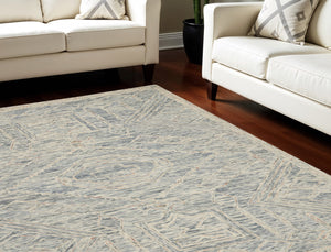 Homeroots 8' X 11' Tan And Blue Wool Geometric Area Rug  Wool 553510