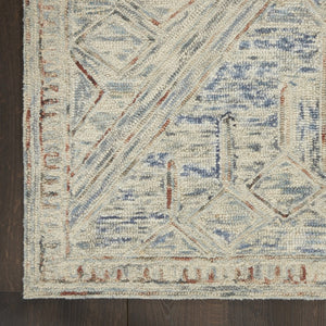 HomeRoots 8' Modern Geometric Tan and Blue Wool Area Rug for Contemporary Living Spaces, Durable and Stylish 8' X 11' 553510