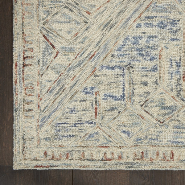 HomeRoots 8' Modern Geometric Tan and Blue Wool Area Rug for Contemporary Living Spaces, Durable and Stylish 8' X 11' 553510