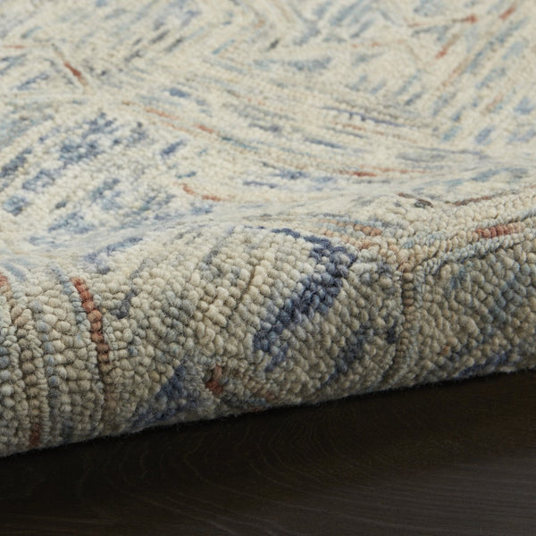 HomeRoots 8' Modern Geometric Tan and Blue Wool Area Rug for Contemporary Living Spaces, Durable and Stylish 8' X 11' 553510