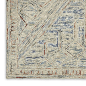 HomeRoots 8' Modern Geometric Tan and Blue Wool Area Rug for Contemporary Living Spaces, Durable and Stylish 8' X 11' 553510