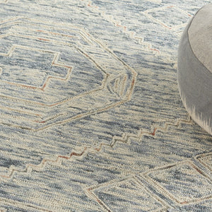 HomeRoots 8' Modern Geometric Tan and Blue Wool Area Rug for Contemporary Living Spaces, Durable and Stylish 8' X 11' 553510