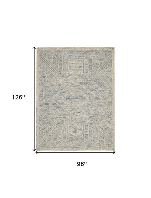 Homeroots 8' X 11' Tan And Blue Wool Geometric Area Rug  Wool 553510