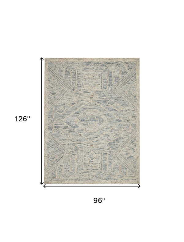 Homeroots 8' X 11' Tan And Blue Wool Geometric Area Rug  Wool 553510