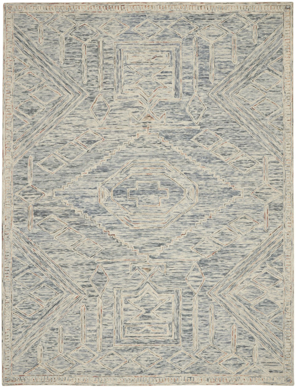 HomeRoots 8' Modern Geometric Tan and Blue Wool Area Rug for Contemporary Living Spaces, Durable and Stylish 8' X 11' 553510