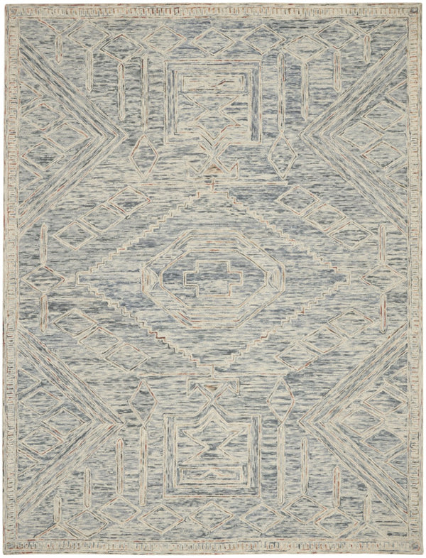 HomeRoots 8' Modern Geometric Tan and Blue Wool Area Rug for Contemporary Living Spaces, Durable and Stylish 8' X 11' 553510