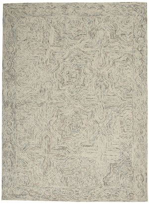 Homeroots 5' X 8' Ivory And Blue Wool Geometric Area Rug  Wool 553511