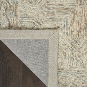 HomeRoots 5' Ivory and Blue Wool Geometric Area Rug – Modern Bohemian Style for Cozy Living Spaces and More 5' X 8' 553511