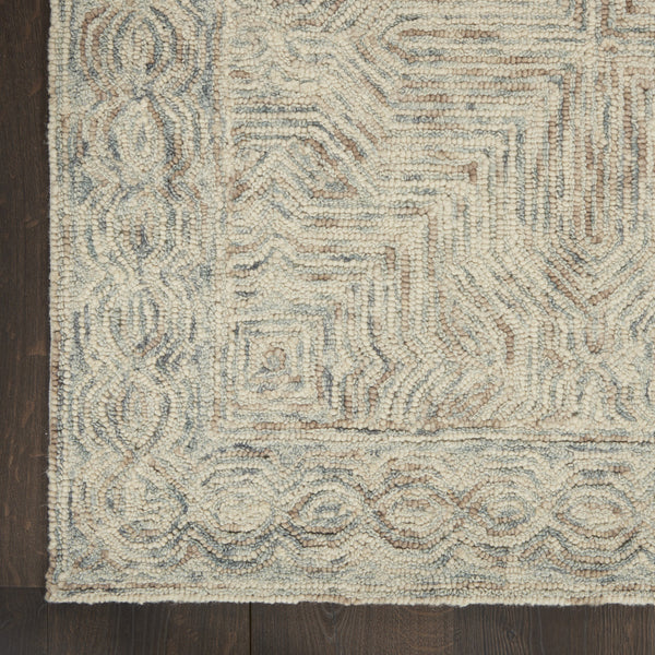 Homeroots 5' X 8' Ivory And Blue Wool Geometric Area Rug  Wool 553511