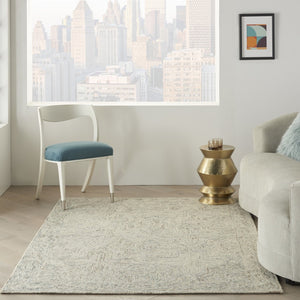 HomeRoots 5' Ivory and Blue Wool Geometric Area Rug – Modern Bohemian Style for Cozy Living Spaces and More 5' X 8' 553511