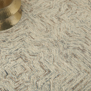HomeRoots 5' Ivory and Blue Wool Geometric Area Rug – Modern Bohemian Style for Cozy Living Spaces and More 5' X 8' 553511