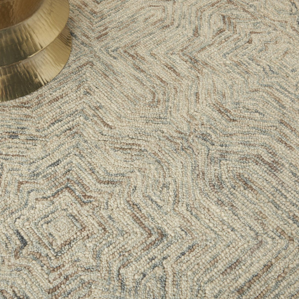 HomeRoots 5' Ivory and Blue Wool Geometric Area Rug – Modern Bohemian Style for Cozy Living Spaces and More 5' X 8' 553511