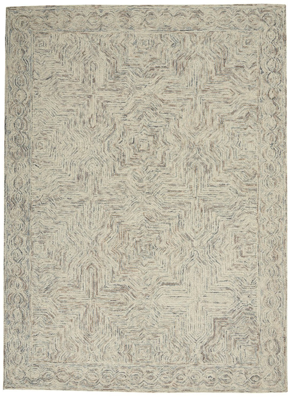 HomeRoots 5' Ivory and Blue Wool Geometric Area Rug – Modern Bohemian Style for Cozy Living Spaces and More 5' X 8' 553511