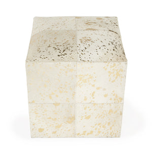 Butler Specialty Company Victorian Hair-on-hide Cube Ottoman – Elegant Accent For Modern Interiors White Leather Patch Work,Mango Wood,Foam 5535126-butler