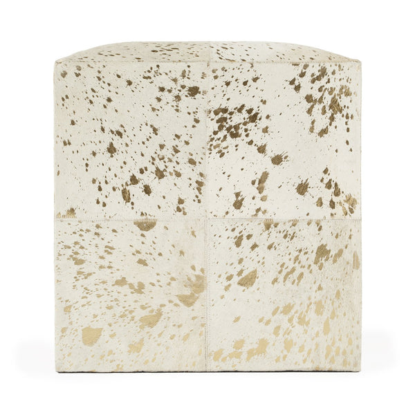 Butler Specialty Company Victorian Hair-on-hide Cube Ottoman – Elegant Accent For Modern Interiors White Leather Patch Work,Mango Wood,Foam 5535126-butler