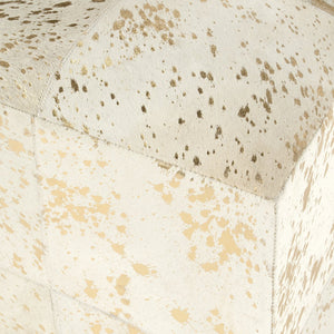 Butler Specialty Company Victorian Hair-on-hide Cube Ottoman – Elegant Accent For Modern Interiors White Leather Patch Work,Mango Wood,Foam 5535126-butler