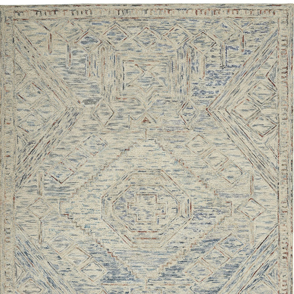 Homeroots 5' X 8' Tan And Blue Wool Geometric Area Rug  Wool 553512