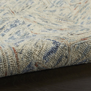 HomeRoots 8' Modern Geometric Tan and Blue Wool Area Rug for Contemporary Living Spaces, Durable and Stylish 5' X 8' 553512