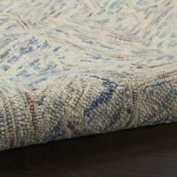 HomeRoots 8' Modern Geometric Tan and Blue Wool Area Rug for Contemporary Living Spaces, Durable and Stylish 5' X 8' 553512