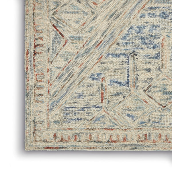 HomeRoots 8' Modern Geometric Tan and Blue Wool Area Rug for Contemporary Living Spaces, Durable and Stylish 5' X 8' 553512
