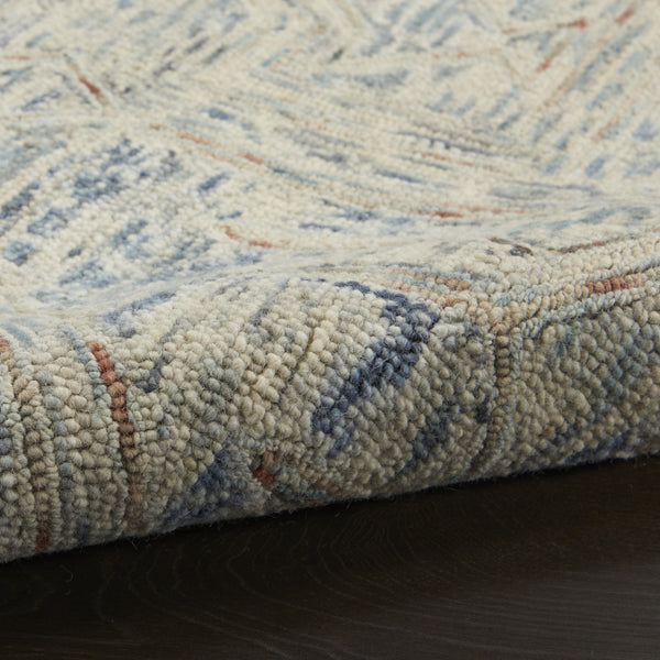 Homeroots 5' X 8' Tan And Blue Wool Geometric Area Rug  Wool 553512