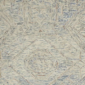 Homeroots 5' X 8' Tan And Blue Wool Geometric Area Rug  Wool 553512