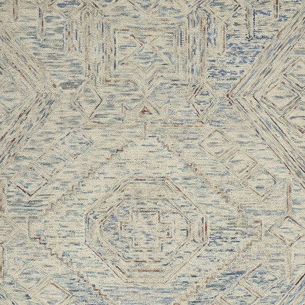 Homeroots 5' X 8' Tan And Blue Wool Geometric Area Rug  Wool 553512