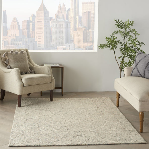 HomeRoots 5' Luxurious Ivory Tan and Gray Wool Geometric Area Rug for Contemporary Home Decor Style 5' X 8' 553513