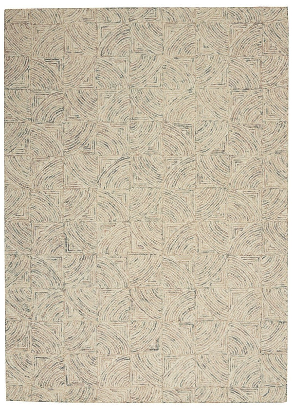 HomeRoots 5' Luxurious Ivory Tan and Gray Wool Geometric Area Rug for Contemporary Home Decor Style 5' X 8' 553513
