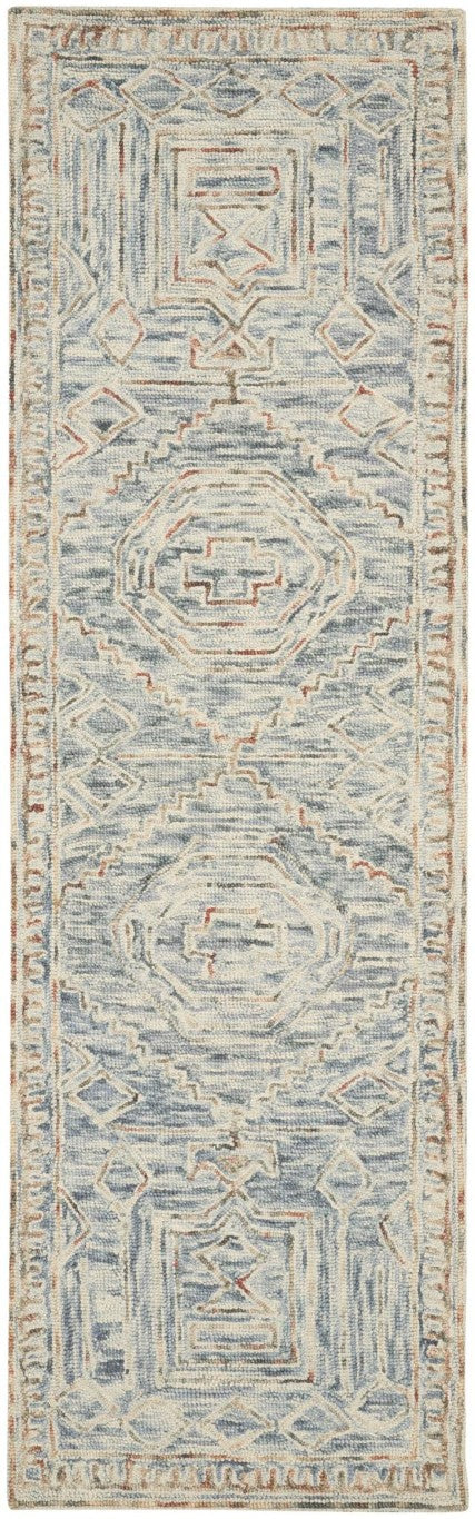 8 Foot Handcrafted Wool Geometric Runner Rug for Hallways Bohemian Modern Style