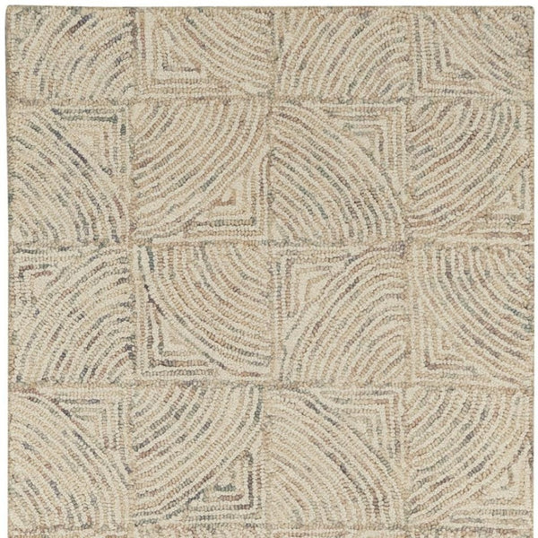 HomeRoots 8' Ivory Tan and Gray Wool Geometric Runner Rug - Soft, Durable, Modern Accent for Hallways & More 553515
