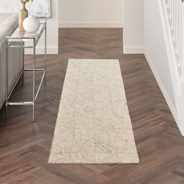 HomeRoots 8' Ivory Tan and Gray Wool Geometric Runner Rug - Soft, Durable, Modern Accent for Hallways & More 553515