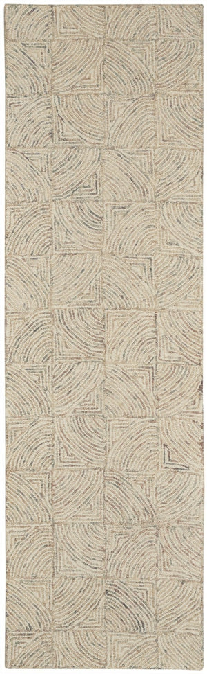 HomeRoots 8' Ivory Tan and Gray Wool Geometric Runner Rug - Soft, Durable, Modern Accent for Hallways & More 553515
