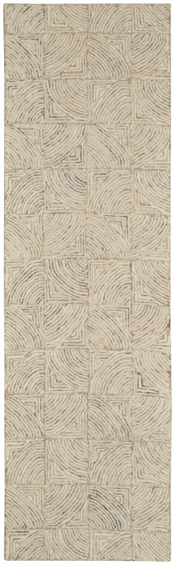 HomeRoots 8' Ivory Tan and Gray Wool Geometric Runner Rug - Soft, Durable, Modern Accent for Hallways & More 553515