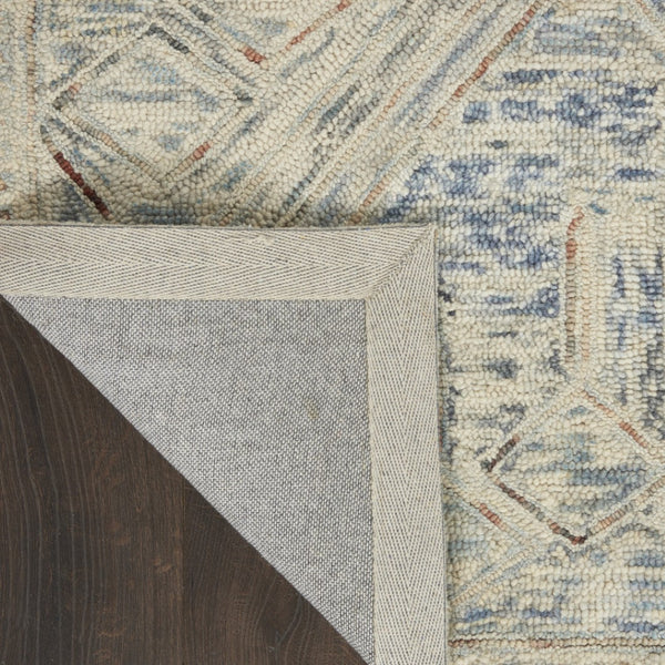 HomeRoots 8' Modern Geometric Tan and Blue Wool Area Rug for Contemporary Living Spaces, Durable and Stylish 4' X 6' 553516