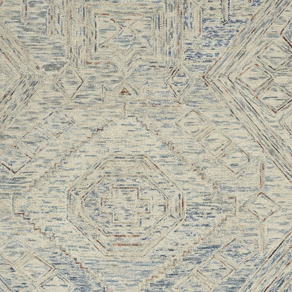 Homeroots 4' X 6' Tan And Blue Wool Geometric Area Rug  Wool 553516