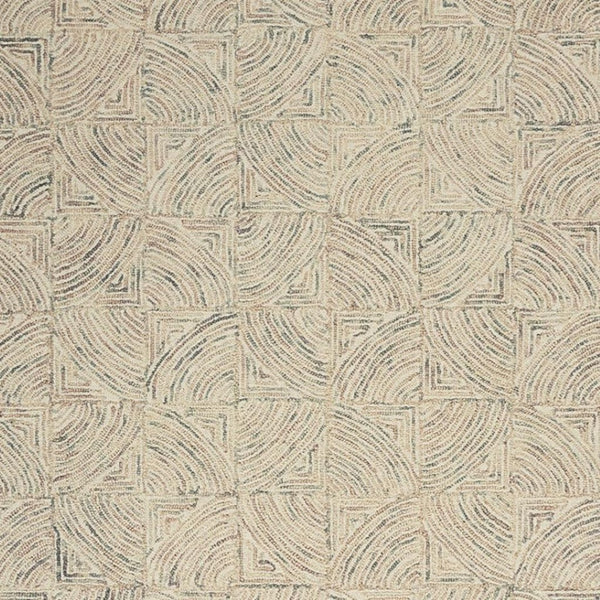 HomeRoots 5' Luxurious Ivory Tan and Gray Wool Geometric Area Rug for Contemporary Home Decor Style 4' X 6' 553517