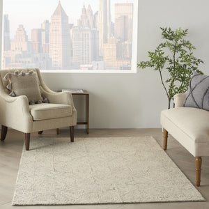 HomeRoots 5' Luxurious Ivory Tan and Gray Wool Geometric Area Rug for Contemporary Home Decor Style 4' X 6' 553517