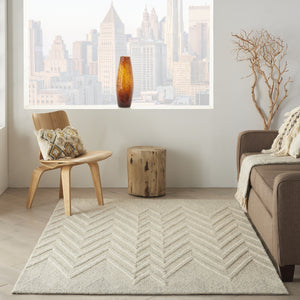 Homeroots 5' X 8' Ivory And Gray Wool Chevron Area Rug  Wool 553519